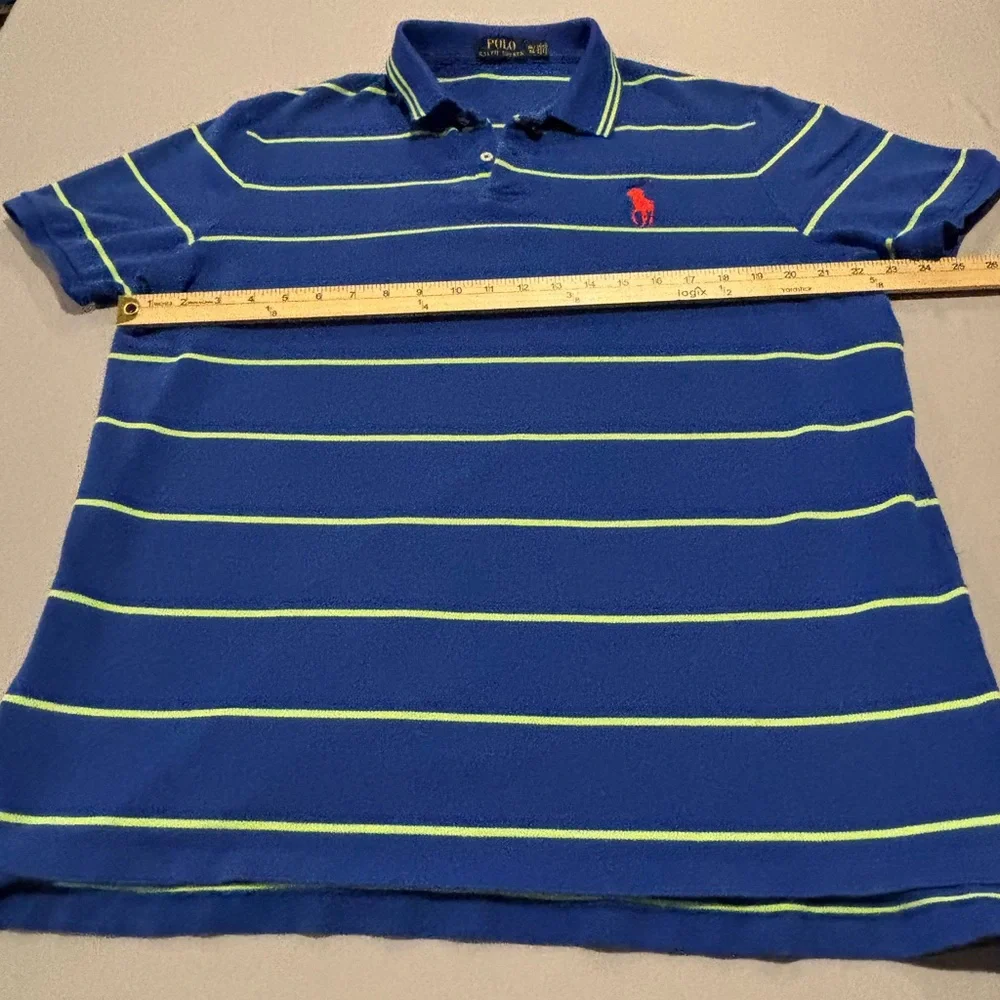Polo Ralph Lauren Shirt Mens XL Blue Lime Green Striped Short Sleeve Pony Logo